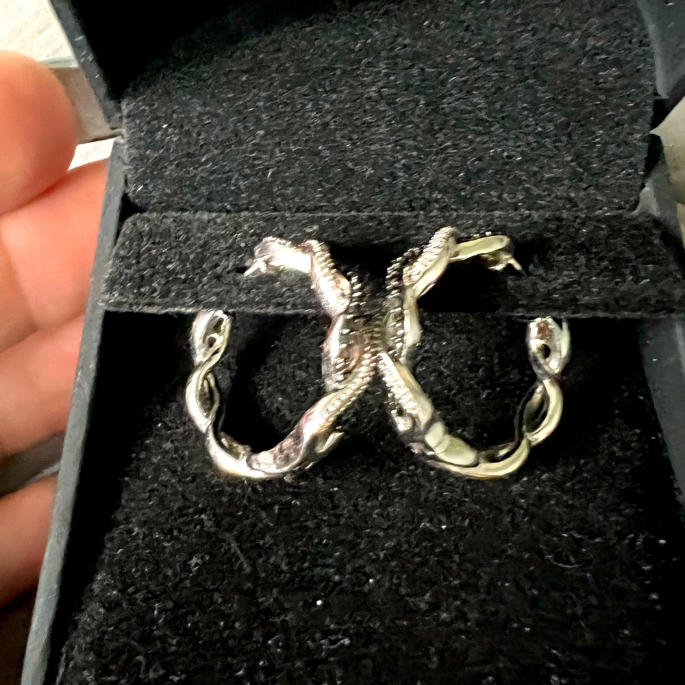 Black and white diamond hoop earrings never worn